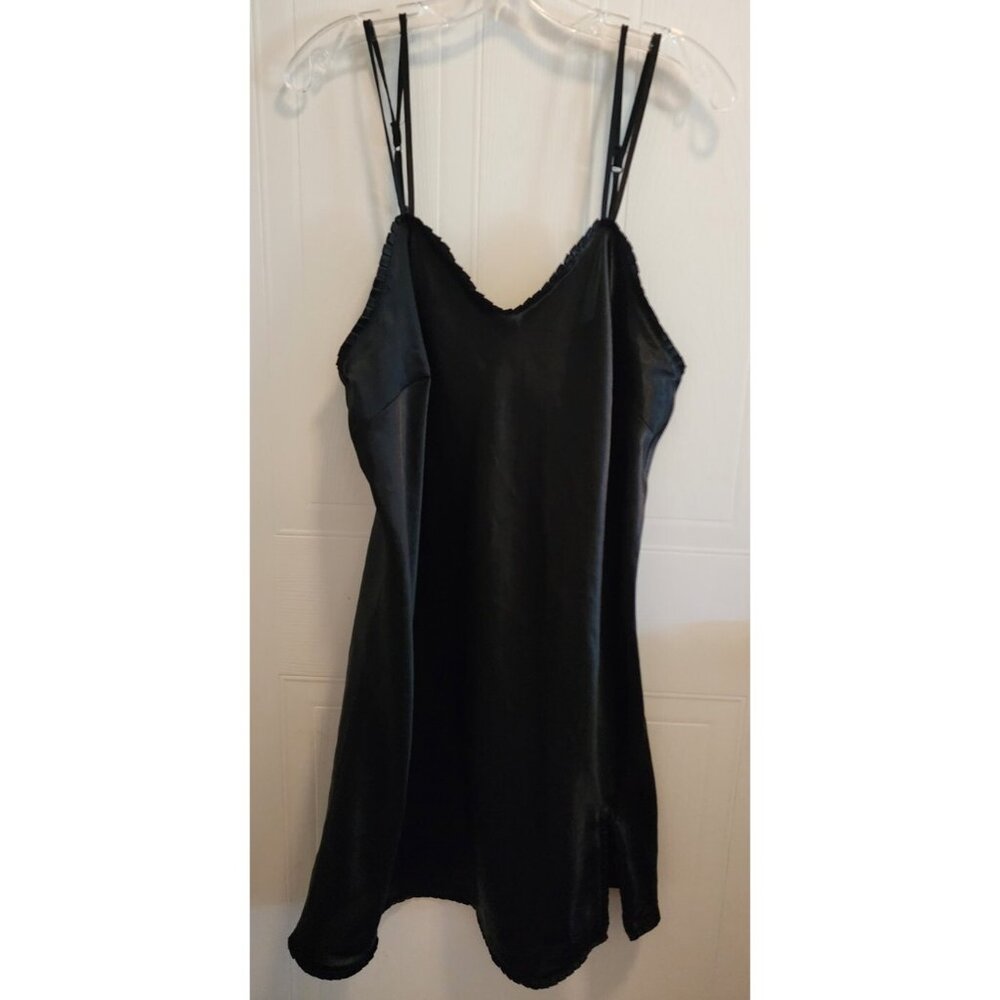 Cabernet Sleepwear Women's Sleeveless Nightgown Black Satin Pleated Trim Size L
